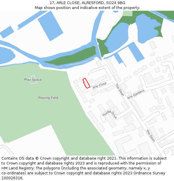 17, ARLE CLOSE, ALRESFORD, SO24 9BG: Location map and indicative extent of plot
