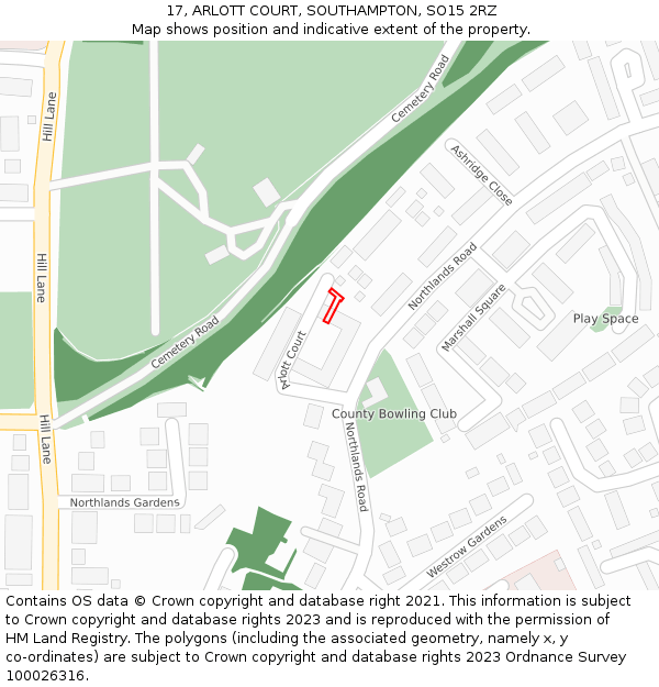 17, ARLOTT COURT, SOUTHAMPTON, SO15 2RZ: Location map and indicative extent of plot