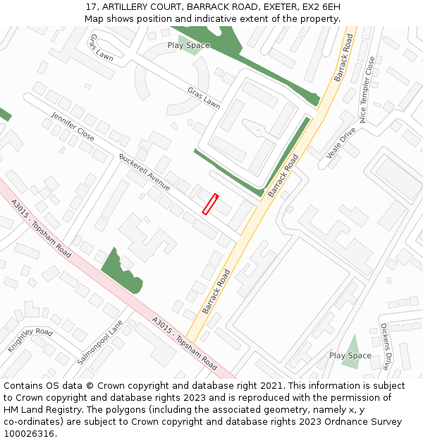 17, ARTILLERY COURT, BARRACK ROAD, EXETER, EX2 6EH: Location map and indicative extent of plot