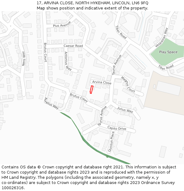 17, ARVINA CLOSE, NORTH HYKEHAM, LINCOLN, LN6 9FQ: Location map and indicative extent of plot