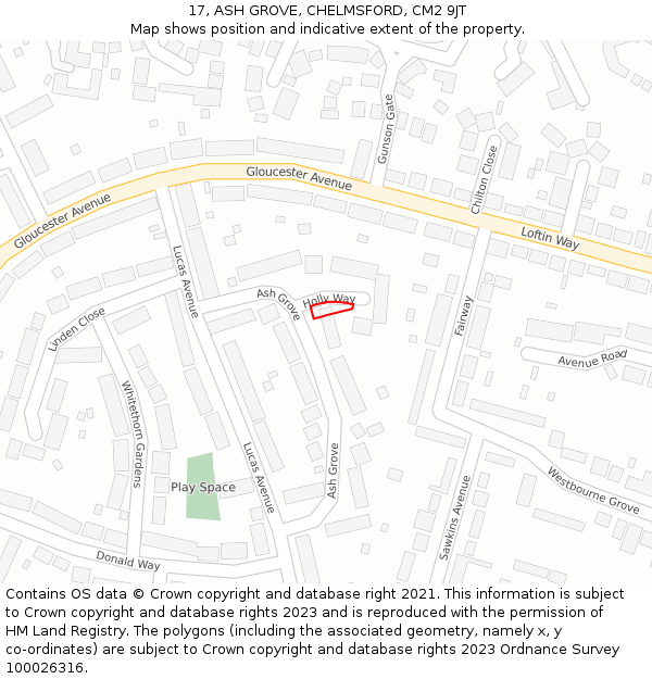 17, ASH GROVE, CHELMSFORD, CM2 9JT: Location map and indicative extent of plot