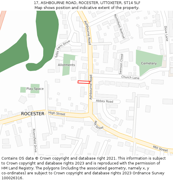 17, ASHBOURNE ROAD, ROCESTER, UTTOXETER, ST14 5LF: Location map and indicative extent of plot