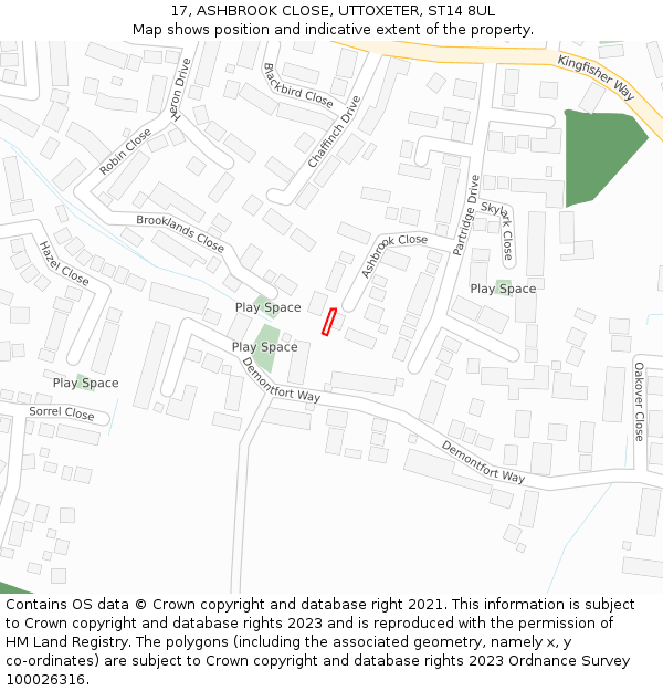 17, ASHBROOK CLOSE, UTTOXETER, ST14 8UL: Location map and indicative extent of plot