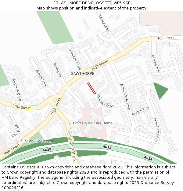 17, ASHMORE DRIVE, OSSETT, WF5 9SF: Location map and indicative extent of plot