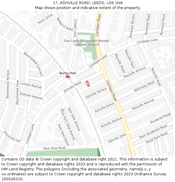 17, ASHVILLE ROAD, LEEDS, LS6 1NA: Location map and indicative extent of plot