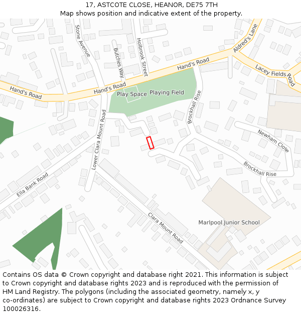 17, ASTCOTE CLOSE, HEANOR, DE75 7TH: Location map and indicative extent of plot