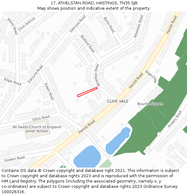 17, ATHELSTAN ROAD, HASTINGS, TN35 5JB: Location map and indicative extent of plot
