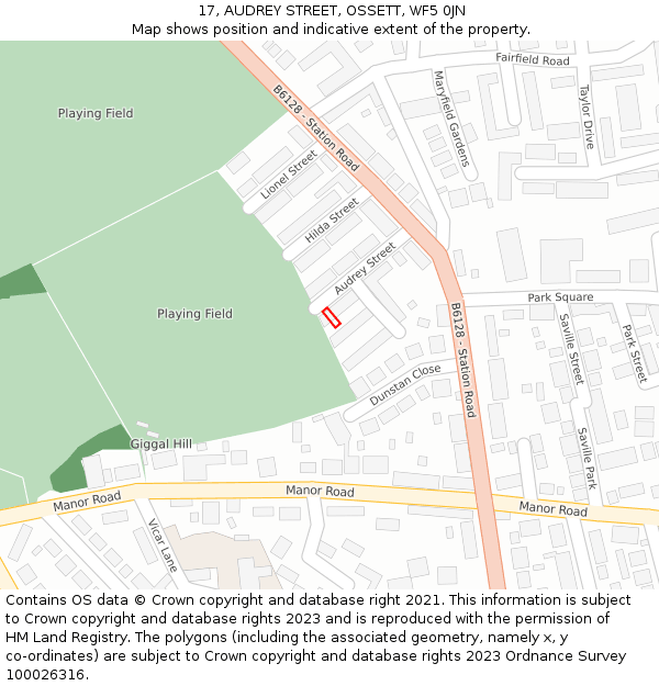 17, AUDREY STREET, OSSETT, WF5 0JN: Location map and indicative extent of plot