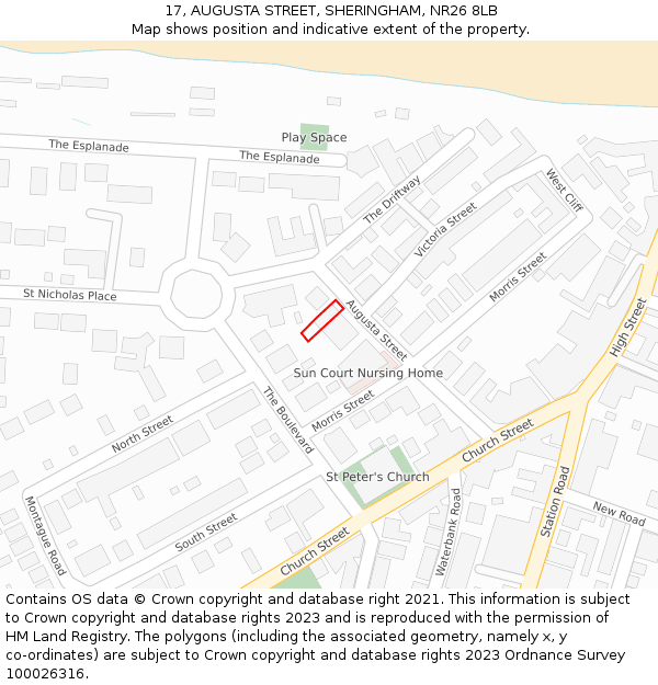 17, AUGUSTA STREET, SHERINGHAM, NR26 8LB: Location map and indicative extent of plot