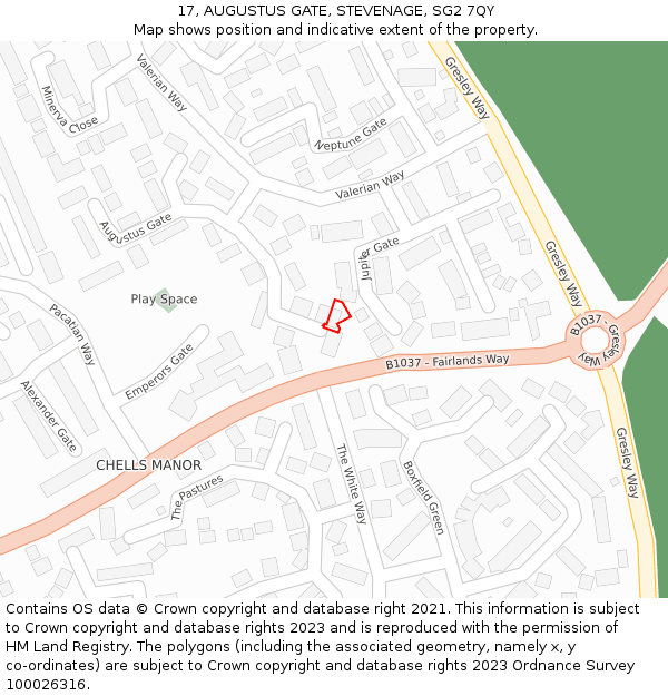 17, AUGUSTUS GATE, STEVENAGE, SG2 7QY: Location map and indicative extent of plot