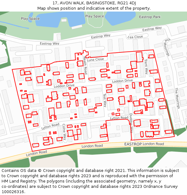 17, AVON WALK, BASINGSTOKE, RG21 4DJ: Location map and indicative extent of plot