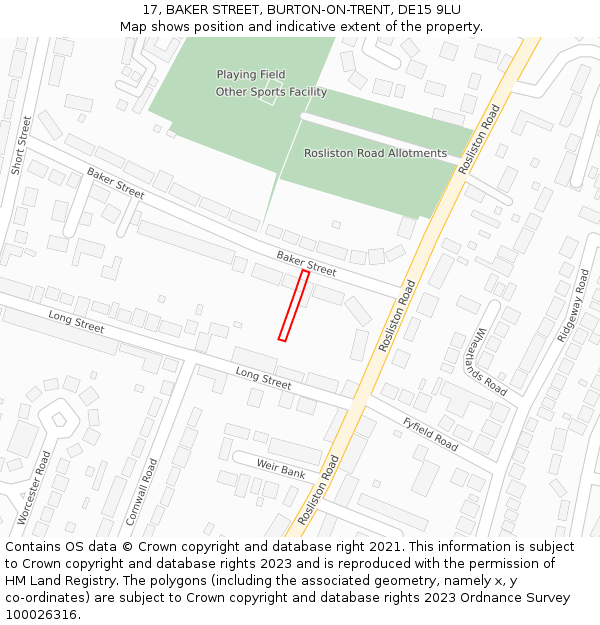 17, BAKER STREET, BURTON-ON-TRENT, DE15 9LU: Location map and indicative extent of plot