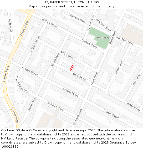 17, BAKER STREET, LUTON, LU1 3PX: Location map and indicative extent of plot
