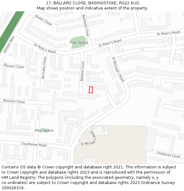 17, BALLARD CLOSE, BASINGSTOKE, RG22 6UG: Location map and indicative extent of plot