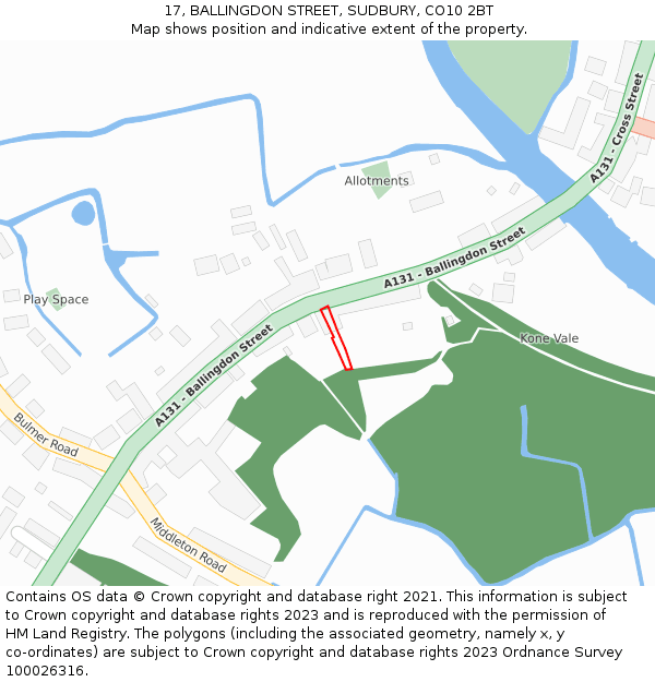 17, BALLINGDON STREET, SUDBURY, CO10 2BT: Location map and indicative extent of plot
