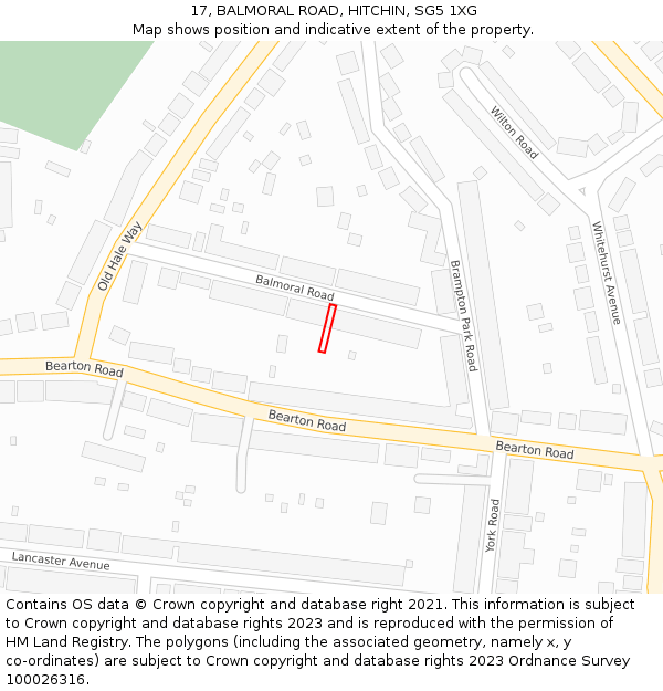 17, BALMORAL ROAD, HITCHIN, SG5 1XG: Location map and indicative extent of plot