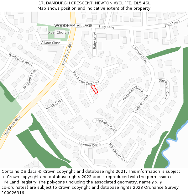 17, BAMBURGH CRESCENT, NEWTON AYCLIFFE, DL5 4SL: Location map and indicative extent of plot