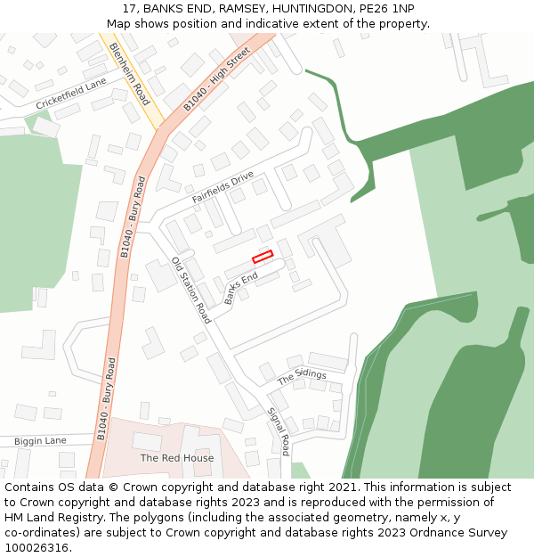 17, BANKS END, RAMSEY, HUNTINGDON, PE26 1NP: Location map and indicative extent of plot