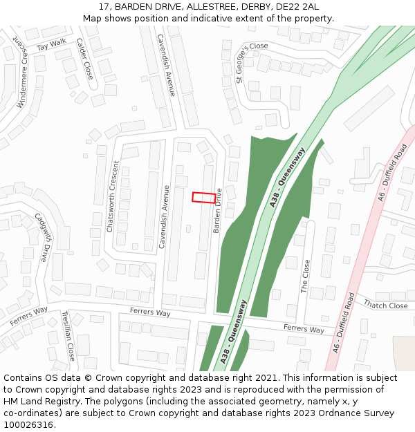 17, BARDEN DRIVE, ALLESTREE, DERBY, DE22 2AL: Location map and indicative extent of plot