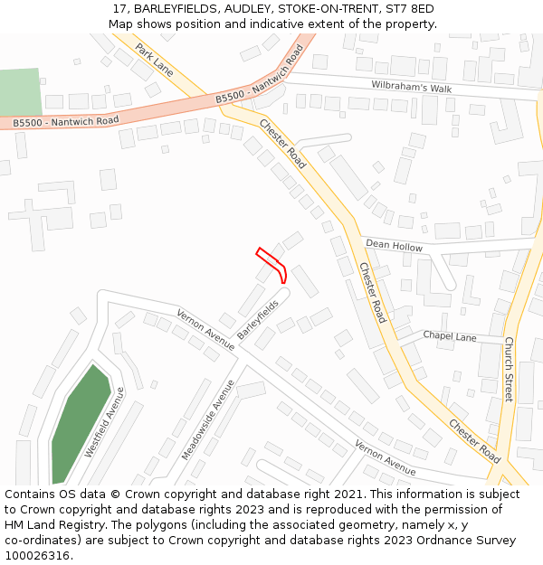 17, BARLEYFIELDS, AUDLEY, STOKE-ON-TRENT, ST7 8ED: Location map and indicative extent of plot