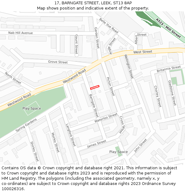 17, BARNGATE STREET, LEEK, ST13 8AP: Location map and indicative extent of plot