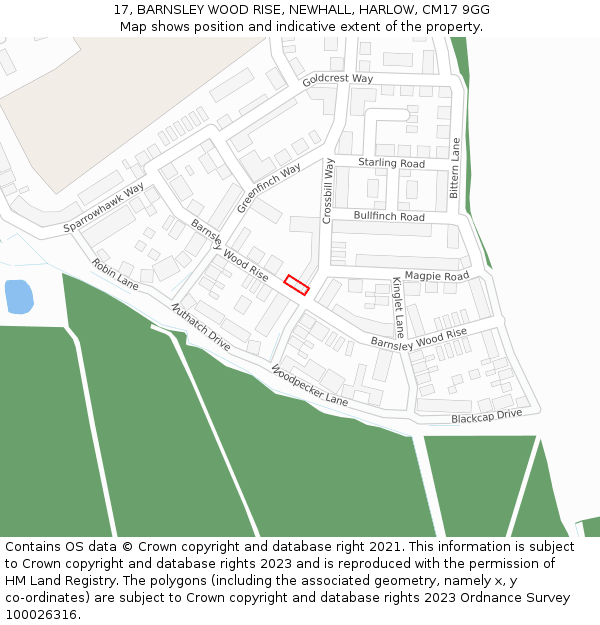 17, BARNSLEY WOOD RISE, NEWHALL, HARLOW, CM17 9GG: Location map and indicative extent of plot