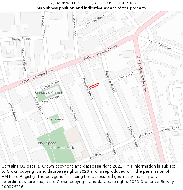 17, BARNWELL STREET, KETTERING, NN16 0JD: Location map and indicative extent of plot