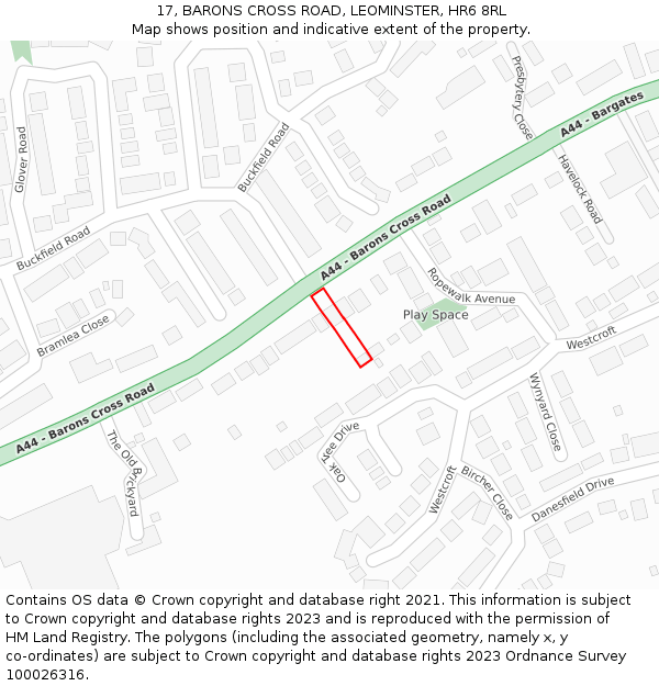 17, BARONS CROSS ROAD, LEOMINSTER, HR6 8RL: Location map and indicative extent of plot