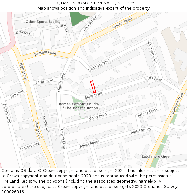 17, BASILS ROAD, STEVENAGE, SG1 3PY: Location map and indicative extent of plot