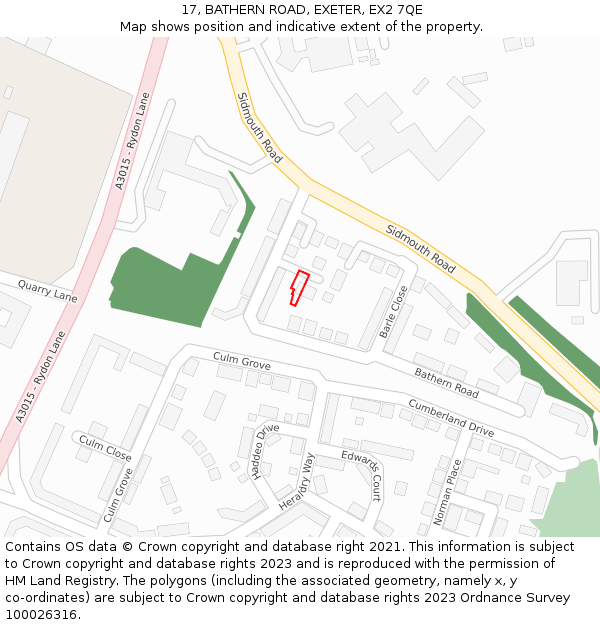 17, BATHERN ROAD, EXETER, EX2 7QE: Location map and indicative extent of plot
