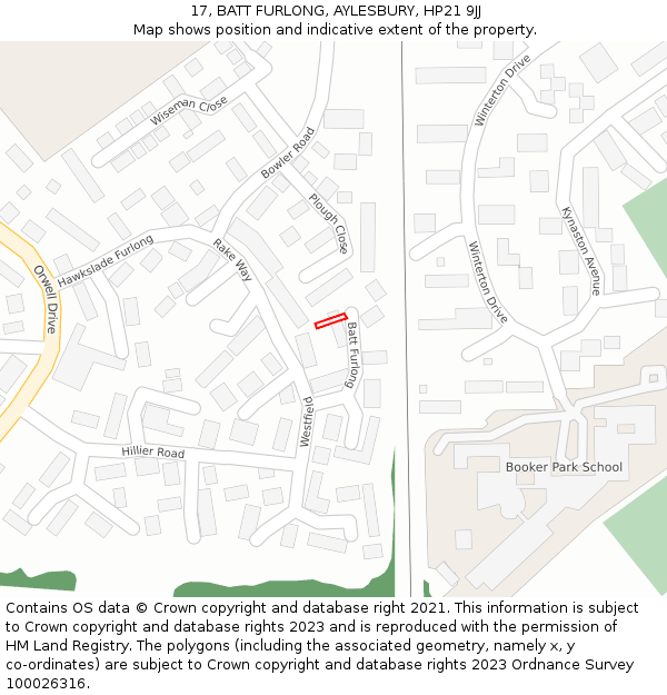 17, BATT FURLONG, AYLESBURY, HP21 9JJ: Location map and indicative extent of plot
