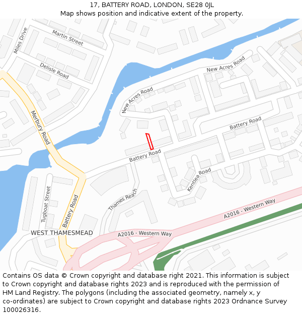 17, BATTERY ROAD, LONDON, SE28 0JL: Location map and indicative extent of plot