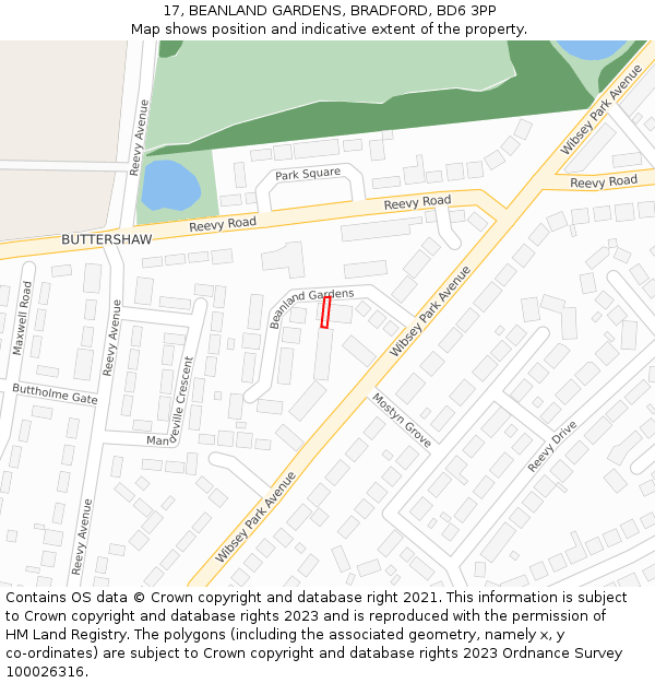 17, BEANLAND GARDENS, BRADFORD, BD6 3PP: Location map and indicative extent of plot