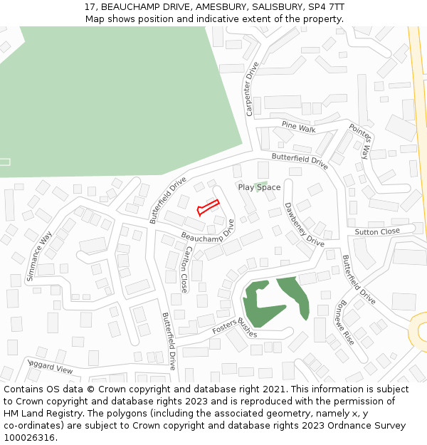 17, BEAUCHAMP DRIVE, AMESBURY, SALISBURY, SP4 7TT: Location map and indicative extent of plot