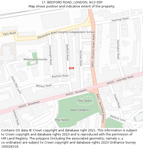 17, BEDFORD ROAD, LONDON, W13 0SP: Location map and indicative extent of plot
