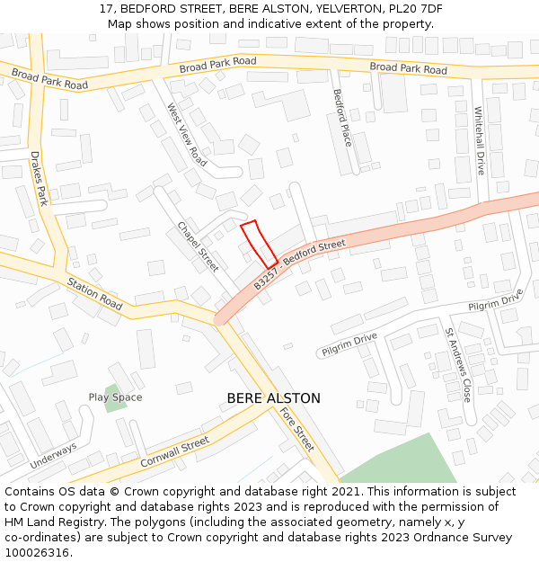 17, BEDFORD STREET, BERE ALSTON, YELVERTON, PL20 7DF: Location map and indicative extent of plot