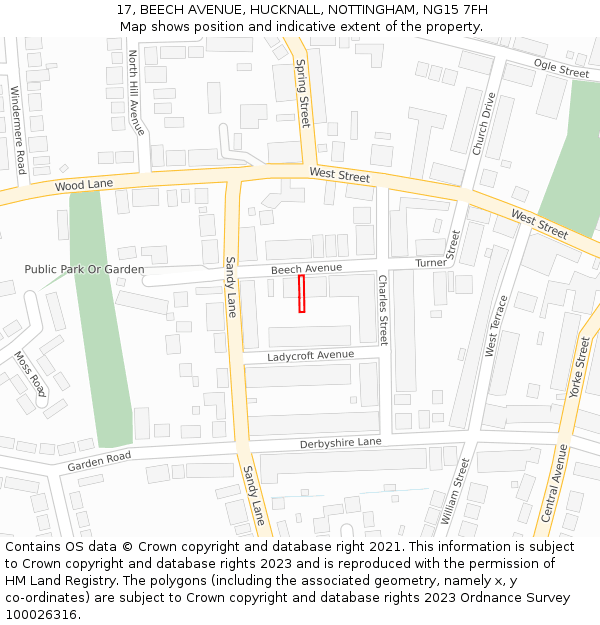 17, BEECH AVENUE, HUCKNALL, NOTTINGHAM, NG15 7FH: Location map and indicative extent of plot