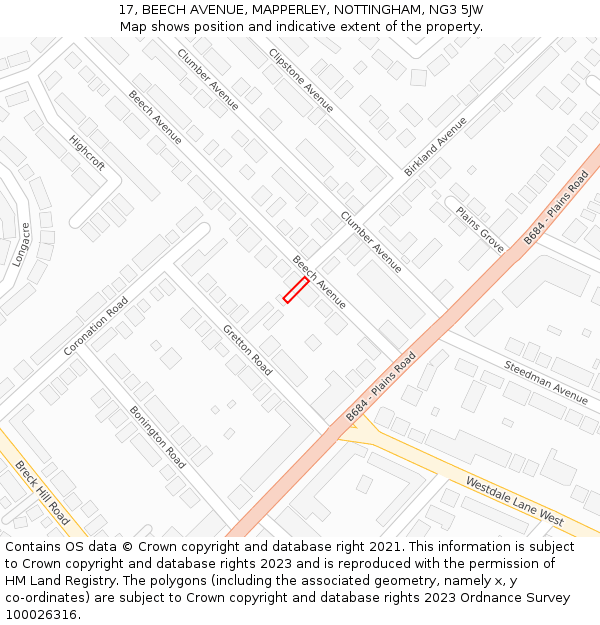 17, BEECH AVENUE, MAPPERLEY, NOTTINGHAM, NG3 5JW: Location map and indicative extent of plot