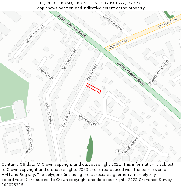 17, BEECH ROAD, ERDINGTON, BIRMINGHAM, B23 5QJ: Location map and indicative extent of plot