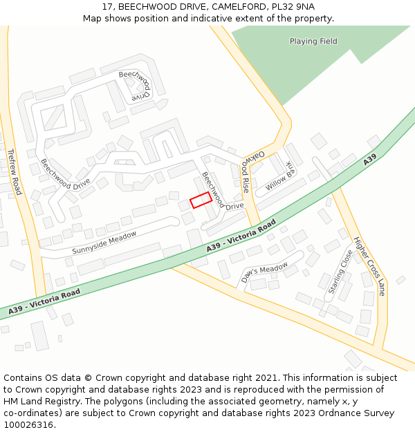 17, BEECHWOOD DRIVE, CAMELFORD, PL32 9NA: Location map and indicative extent of plot
