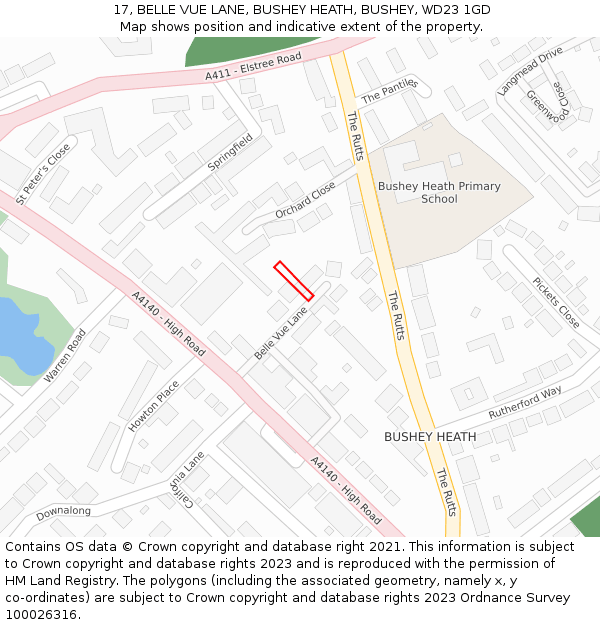 17, BELLE VUE LANE, BUSHEY HEATH, BUSHEY, WD23 1GD: Location map and indicative extent of plot
