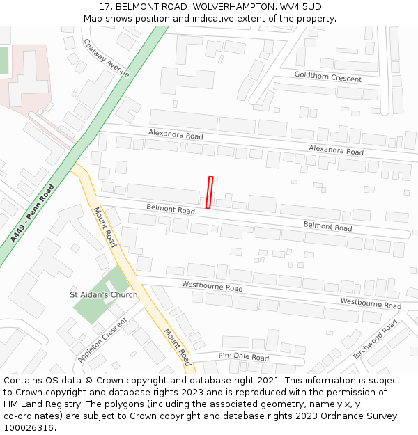 17, BELMONT ROAD, WOLVERHAMPTON, WV4 5UD: Location map and indicative extent of plot