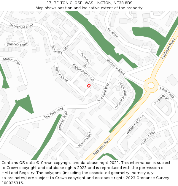 17, BELTON CLOSE, WASHINGTON, NE38 8BS: Location map and indicative extent of plot