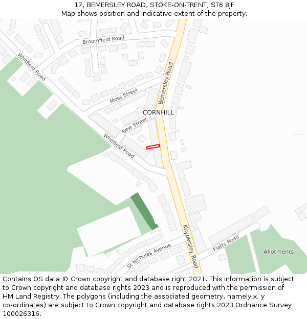 17, BEMERSLEY ROAD, STOKE-ON-TRENT, ST6 8JF: Location map and indicative extent of plot