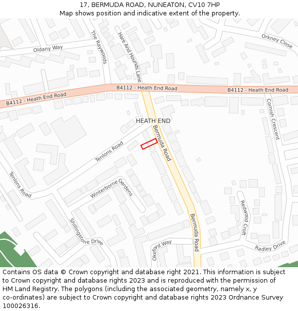 17, BERMUDA ROAD, NUNEATON, CV10 7HP: Location map and indicative extent of plot