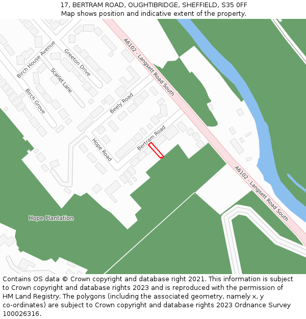 17, BERTRAM ROAD, OUGHTIBRIDGE, SHEFFIELD, S35 0FF: Location map and indicative extent of plot