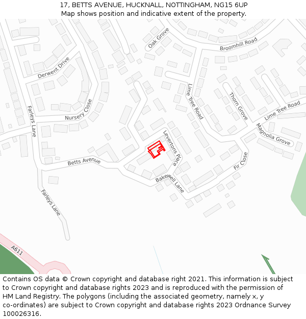 17, BETTS AVENUE, HUCKNALL, NOTTINGHAM, NG15 6UP: Location map and indicative extent of plot