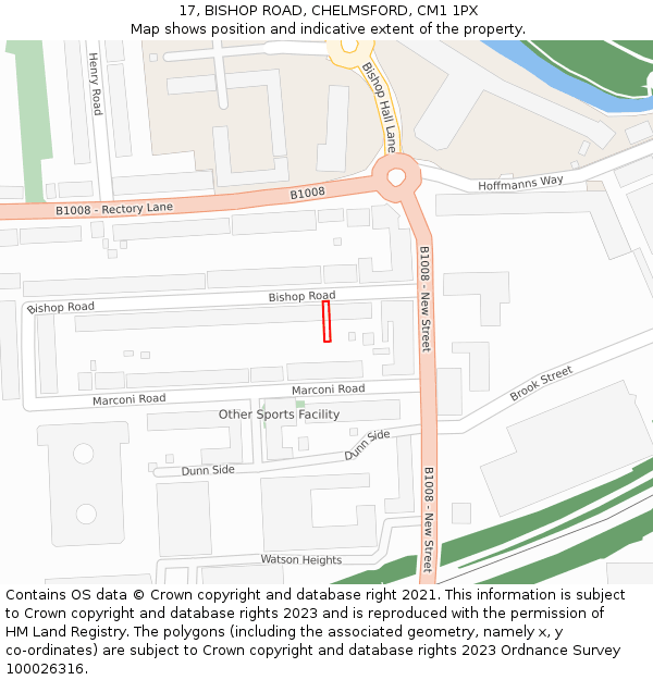 17, BISHOP ROAD, CHELMSFORD, CM1 1PX: Location map and indicative extent of plot