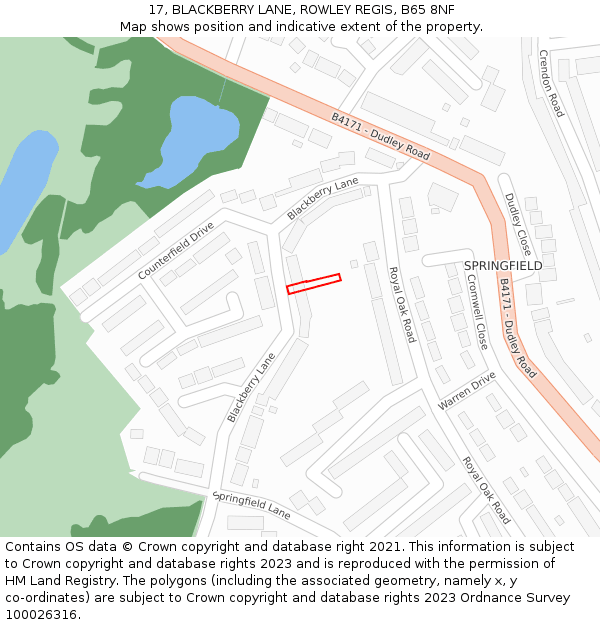 17, BLACKBERRY LANE, ROWLEY REGIS, B65 8NF: Location map and indicative extent of plot