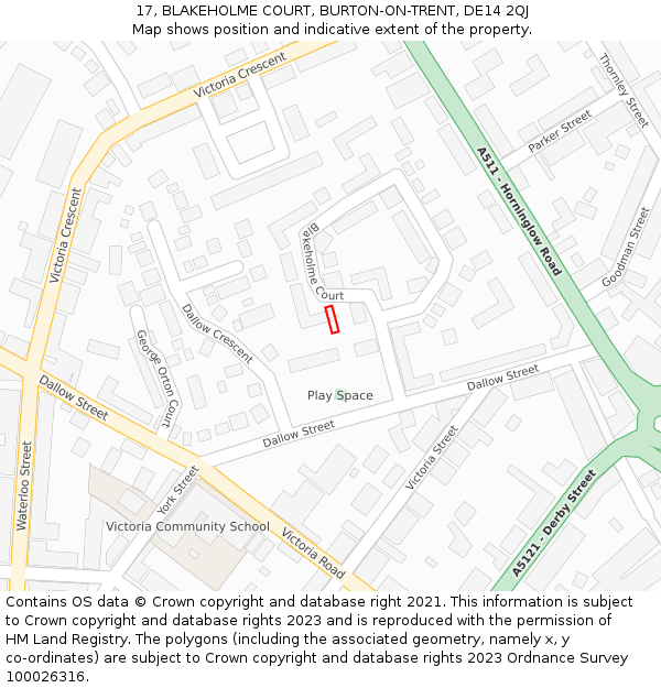 17, BLAKEHOLME COURT, BURTON-ON-TRENT, DE14 2QJ: Location map and indicative extent of plot